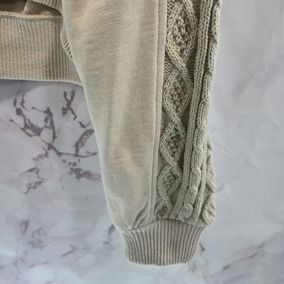Urban Outfitters Sweatshirt Womens Medium Beige Terry Crop Cable Knit Sleeve - Picture 4 of 10